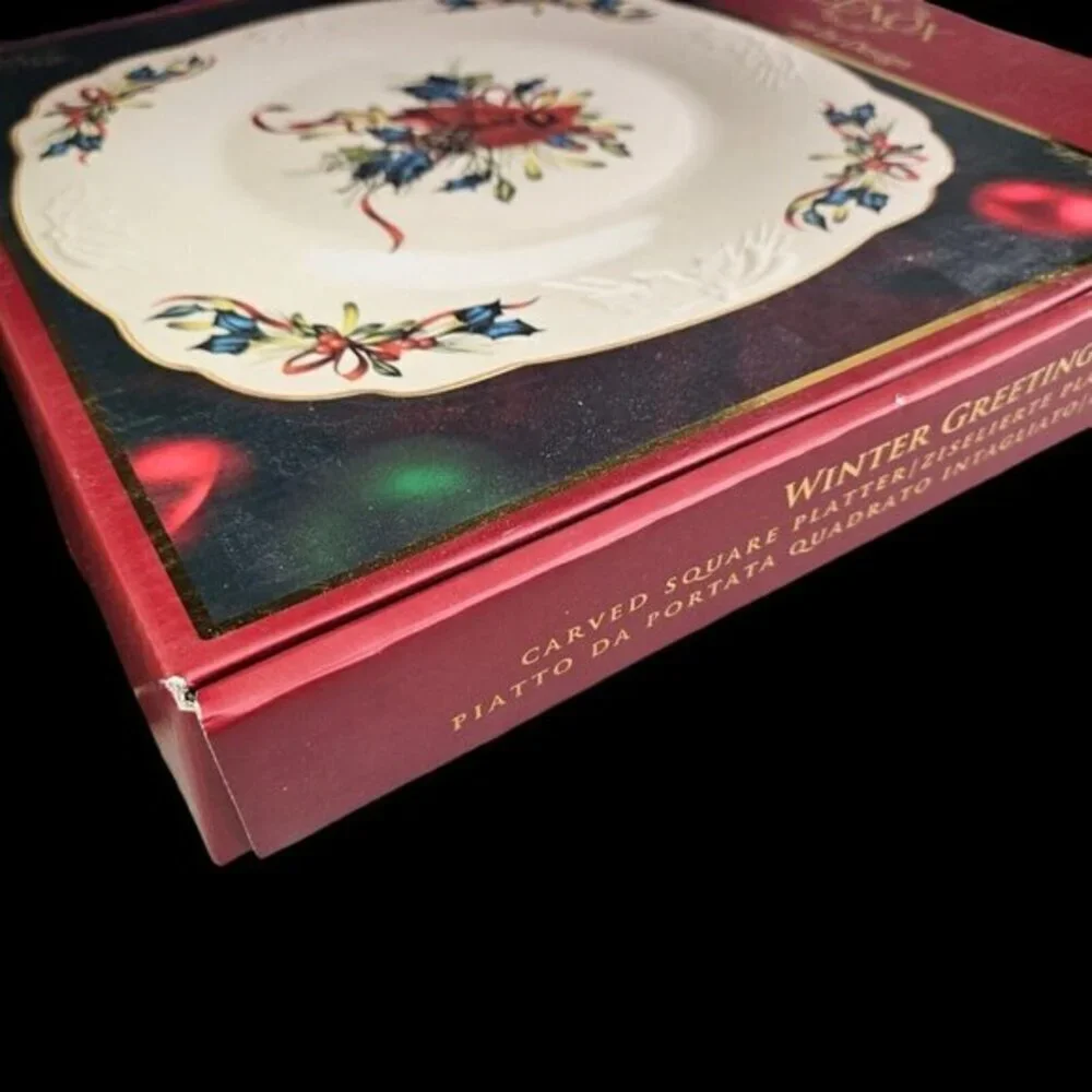 Lenox Winter Greeting Square Plate Platter Cardinal Catherine McClung Serve READ